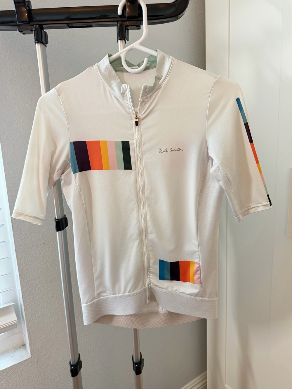 Paul Smith White Short-Sleeve Zip Cycling Jersey with Multicolor Stripes